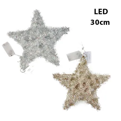 Metal Wire+Tinsel Star 30cm+20LED