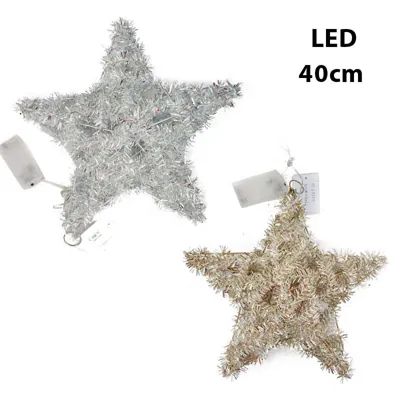 Metal Wire+Tinsel Star 40cm+20LED