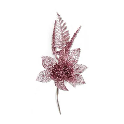 Christmas Glitter Flower Pick 28x13cm Pink