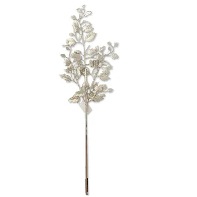 Christmas Glitter Holly Leaves Pick 77cm Champagne