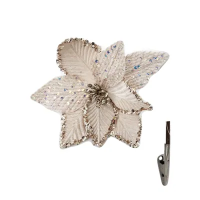 Christmas Flower Sequin 24cm with Clip Champagne
