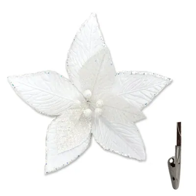 Christmas Flower Sequin 31cm with Clip White
