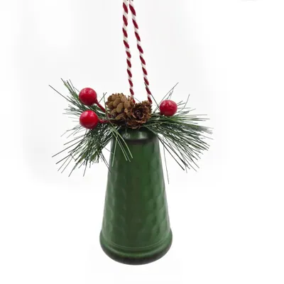 Christmas Metal Bell with Berries 7x16cm Green