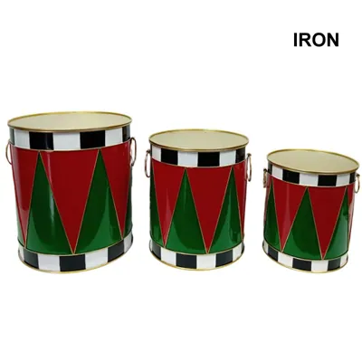 Metal Christmas Drum s/3 40.5x39x44.8cm