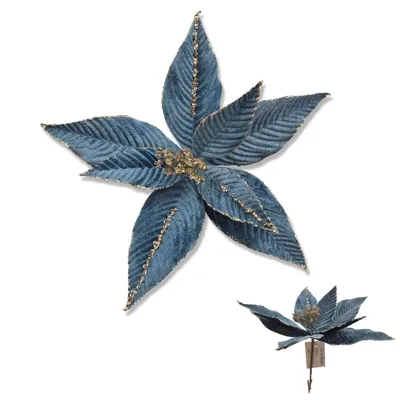 Christmas Flower with Clip 17x28cm Blue