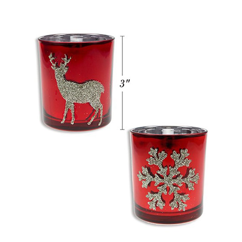 Xmas Candle Holder Glass Mirrored Red Gold Glitter 3ASST 6X8CM — photo 1 of 1