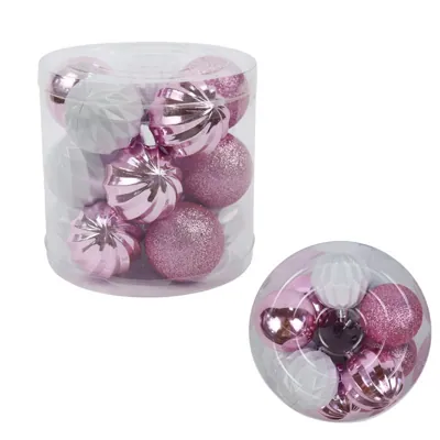 Christmas Bauble Set 5cm 15pc Pink+White