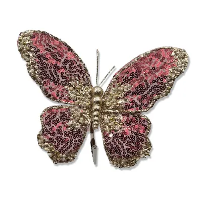 Christmas Butterfly Clip 16x15cm Red