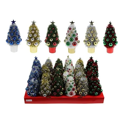 Christmas Tinsel Mini Tree 20cm with Ornaments & Star Tree Topper Display Box