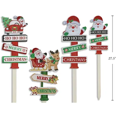 Christmas Mdf Santa Directional Sign Outdoor Stake 70cm