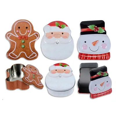 Christmas Tin Embossed 10.8cmx5cmH Gingerbread / Santa / Snowman