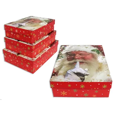 Christmas Gift Box s/3 33x23.5x9cm Foil Hot Stamp Matte Santa