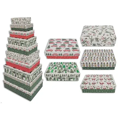 Christmas Gift Box s/10 37x27x11cm Foil Hot Stamp Matte