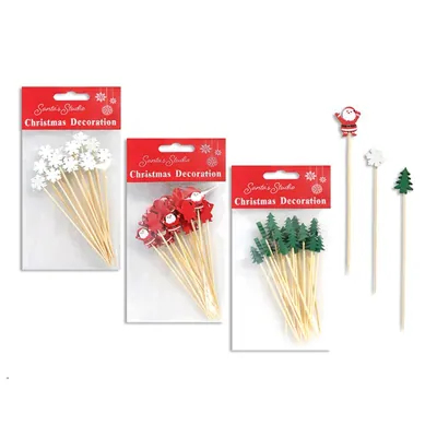 Christmas Bamboo Picks 12pk 12cm with Character Topper